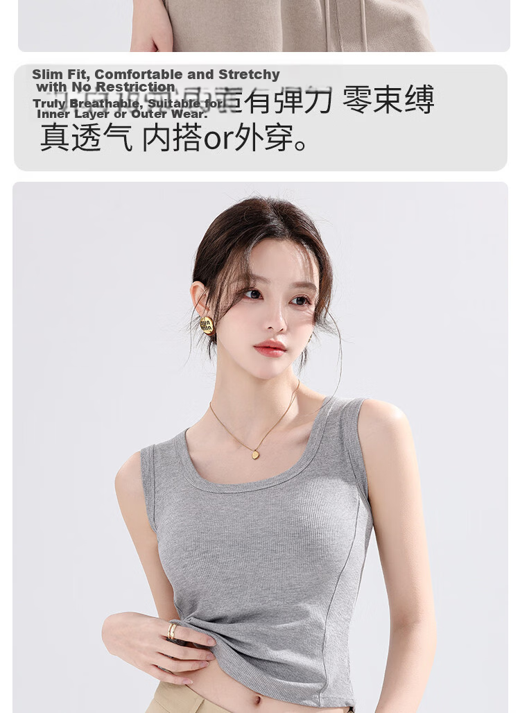 Langsha Women's Summer Ribbed Slim Fit Camisole Tank Top, Black 5