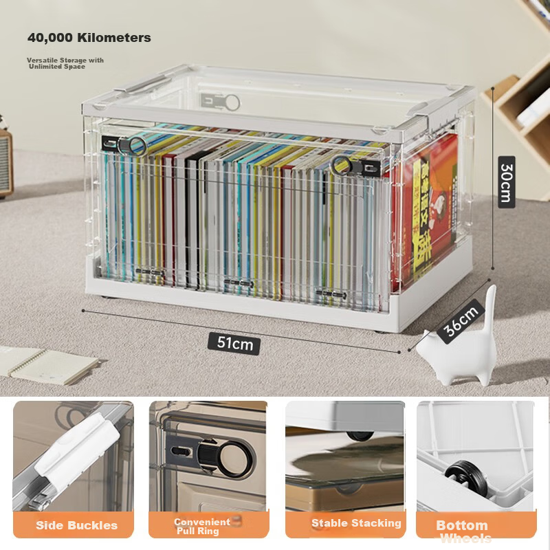 40,000 KM Storage Box Book Box Student Classroom Book Organizer Transparent Foldable Book Storage Container