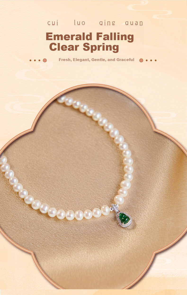 Chow Tai Fook Fulu Jade Pendant Pearl Necklace for Women Luxury Clavicle Chain Birthday Gift for Girlfriend 1