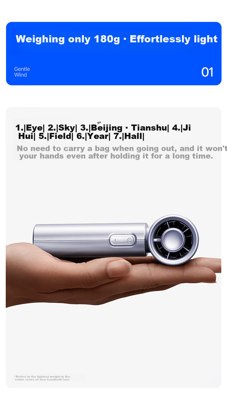 JISULIFE 2026 New Mini Handheld High-Speed Bladeless Fan Outdoor Sports Student Small Electric Fan LIFE9S Obsidian Black 6