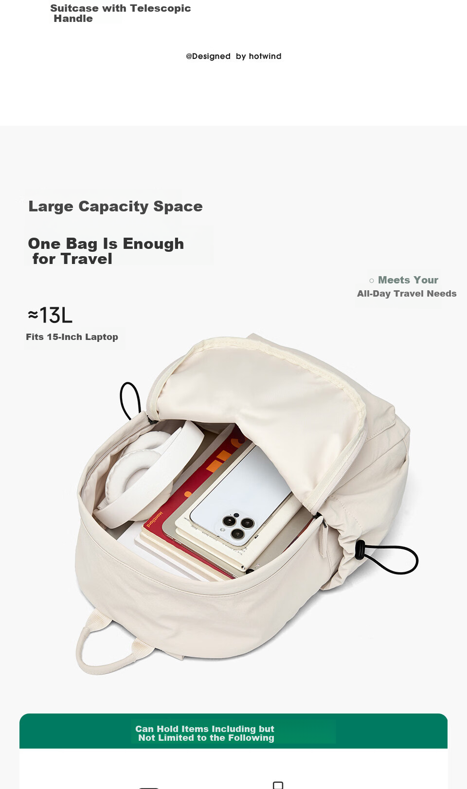 Hotwind Women's Backpack Lightweight Travel Business High-End Luxury 15-Inch Laptop Bag for Middle and High School Students 7