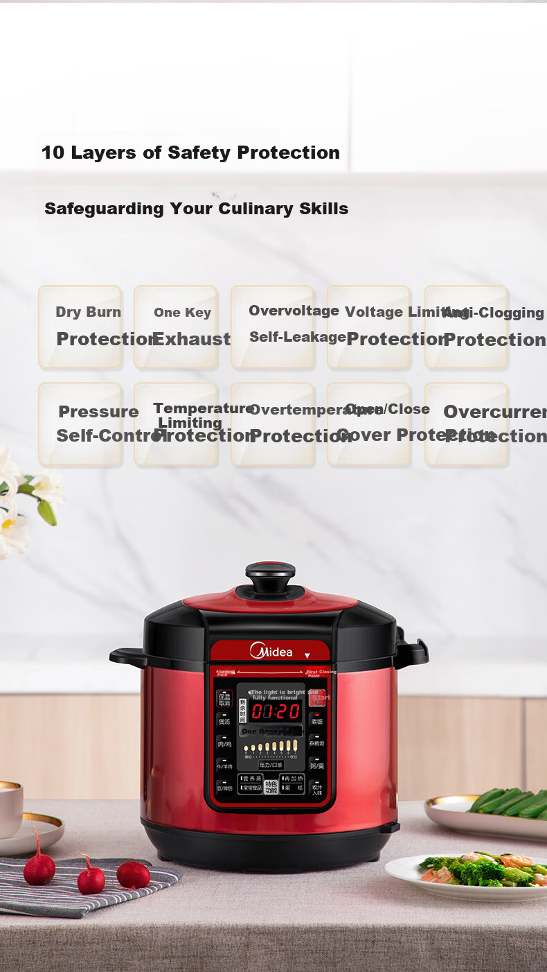 Midea 6L Electric Pressure Cooker, Large Capacity, 7 Adjustable Pressure Levels, Household Rice Cooker for 5-8 People, Fully Automatic Smart Reservation, Open-Lid Cooking, Soup and Rice Cooker MY-QC60 9