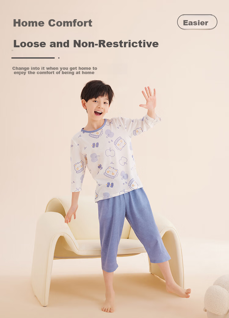 Hodo Kids Summer Thin Cotton Class A Boys Girls Short Sleeve Loose Pajama Set 231-2 Size 120 6