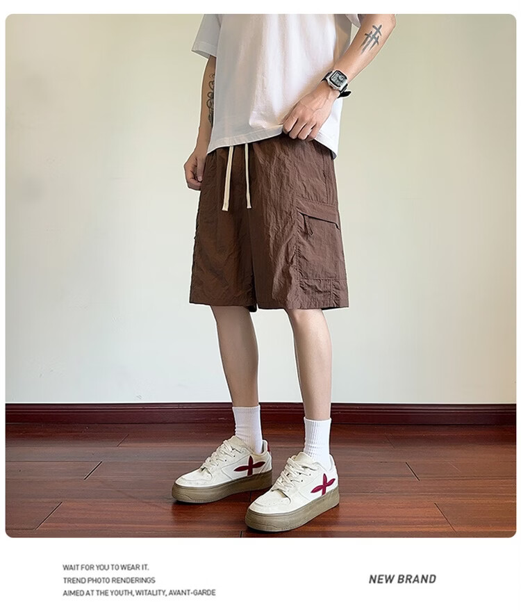 GENIOLAMODE Semir Group Men's Korean Style Loose Casual Lightweight Breathable Five-Point Ice Silk Quick-Dry Versatile Drawstring Shorts 17