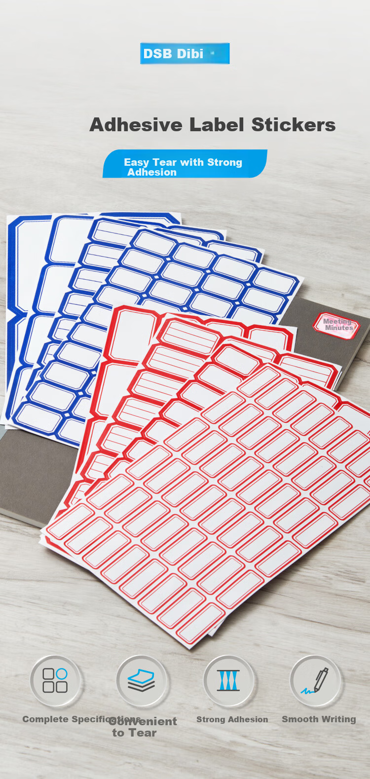 DSB (Disbi) 540pcs 66*38mm Label Paper Stickers Adhesive Notes Easy Tear Sticky Notes Office Memo Marking Stickers 4724R Red 1