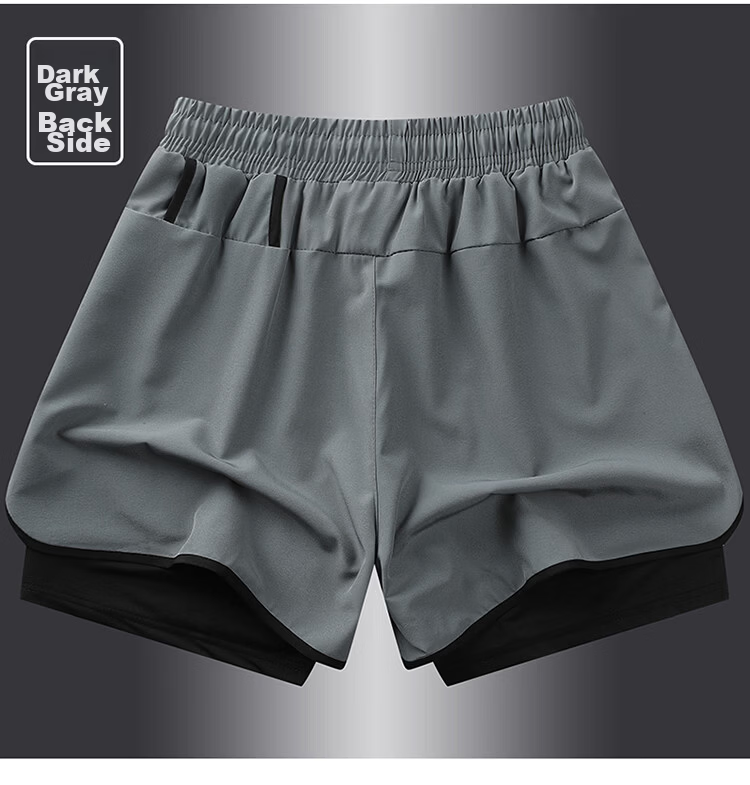 TUCANO Men's Breathable Cooling Quick-Dry Outdoor Sports Running 3D Fake Two-Piece Shorts Black 3XL 16