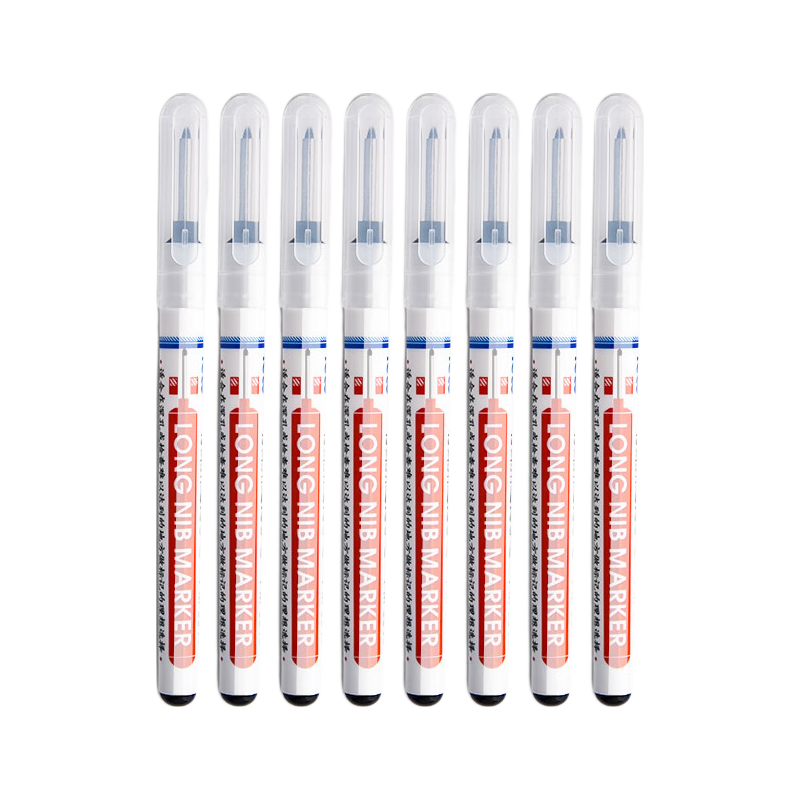 Licao Long-Tip Marker Pen, Oil-Based Woodworking Pen, Construction Site Special Tool, Fine Tip, Quick-Drying, Waterproof, Oil-Resistant, for Ceramic Tiles And Boards, Extended Deep Hole Marker Pen, 20mm, 8 Pcs, Black