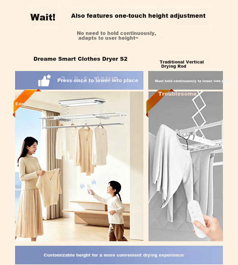 Dreame Electric Clothes Drying Rack Balcony Invisible Smart Clothes Rod Embedded Automatic Lifting Telescopic Drying Rack S2 15