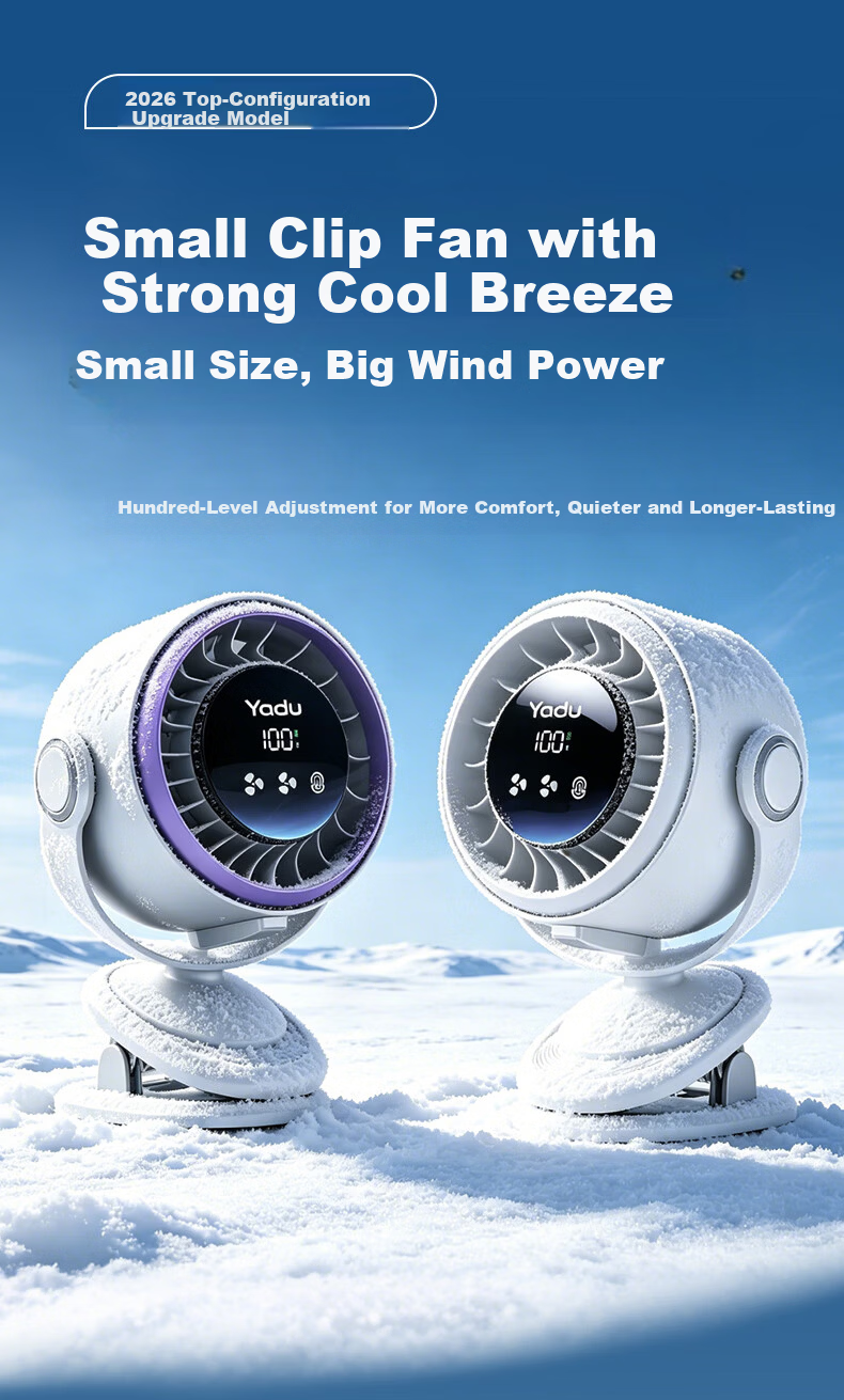 YADU Small Desktop Fan Portable Mini Electric Fan Desktop Circulation Fan Office Student Dormitory Long Battery Life USB Charging 100-Speed Digital Display 3600mAh Stardust Purple 1