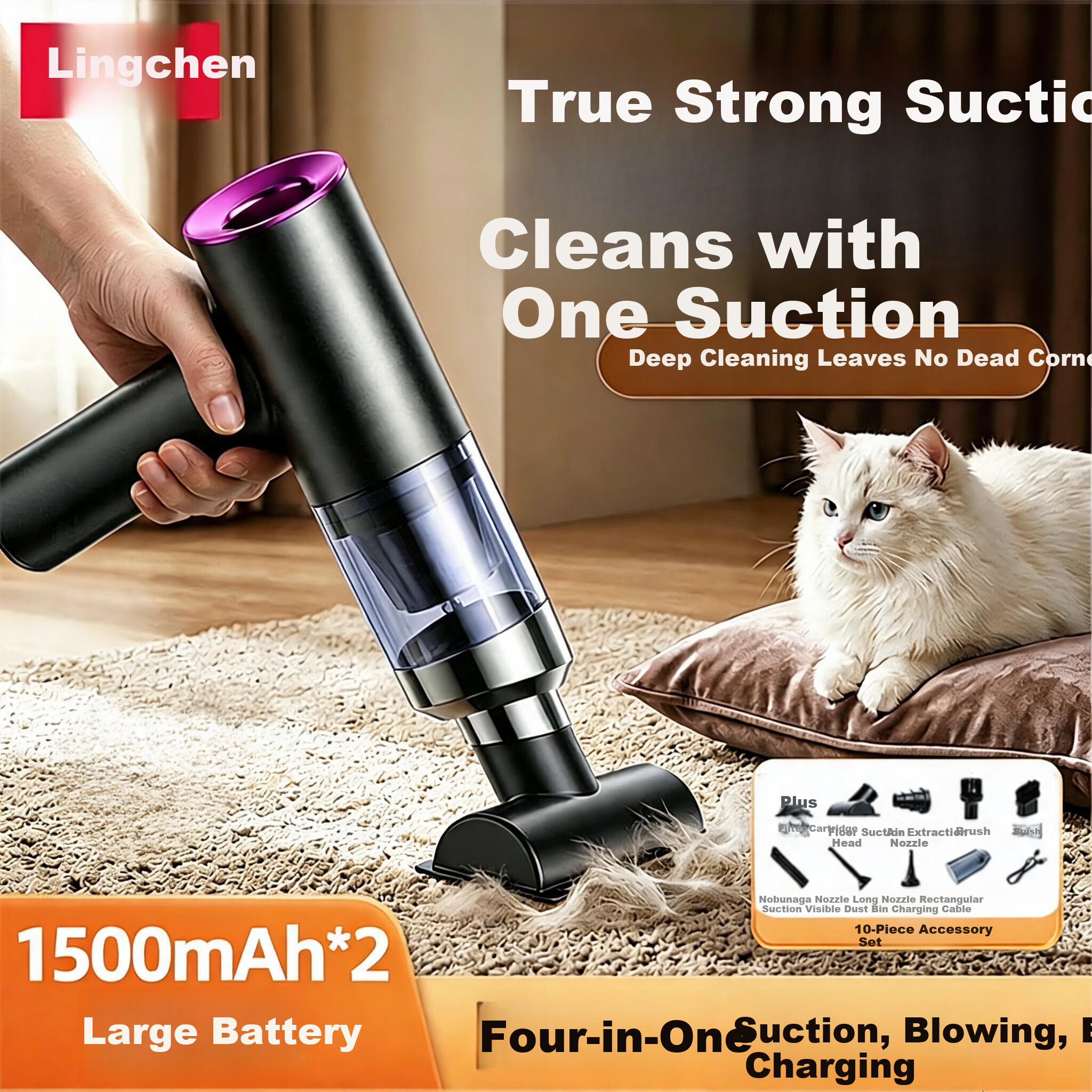 LINGCHEN Handheld Car Vacuum Cleaner Wireless High Suction Portable Mini Car and Home Dust Remover Desktop Computer Cleaner 2-in-1 Blower and Vacuum