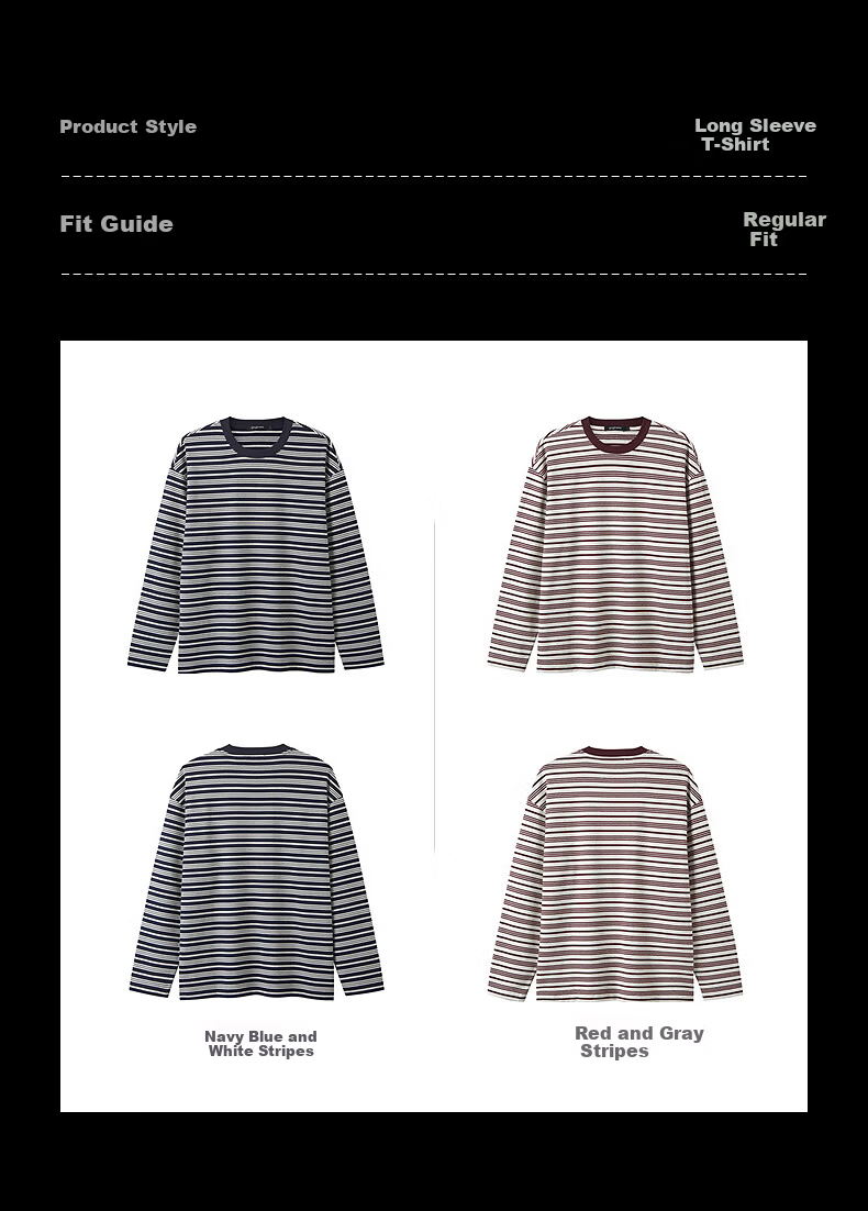 Gxgjeans Men's Striped Loose Casual Crew Neck Long Sleeve T-Shirt 26 Spring New Navy White Stripes L (175) 3