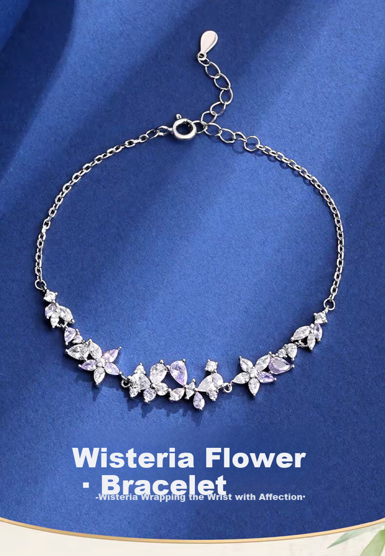 Chow Tai Fook [1000+ Stores] Full Diamond Sparkling Wisteria Flower Bracelet for Women High-End Bracelet Gift for Girlfriend 1