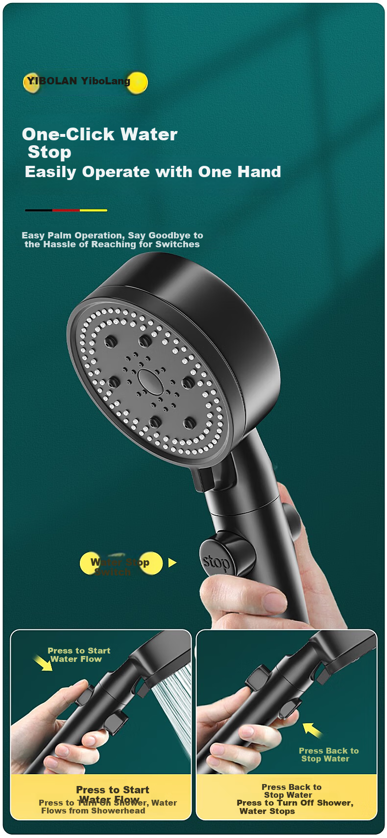 Yibailang High-Pressure Shower Head Handheld Bathroom Large Water Flow Shower Heater Sprayer 10