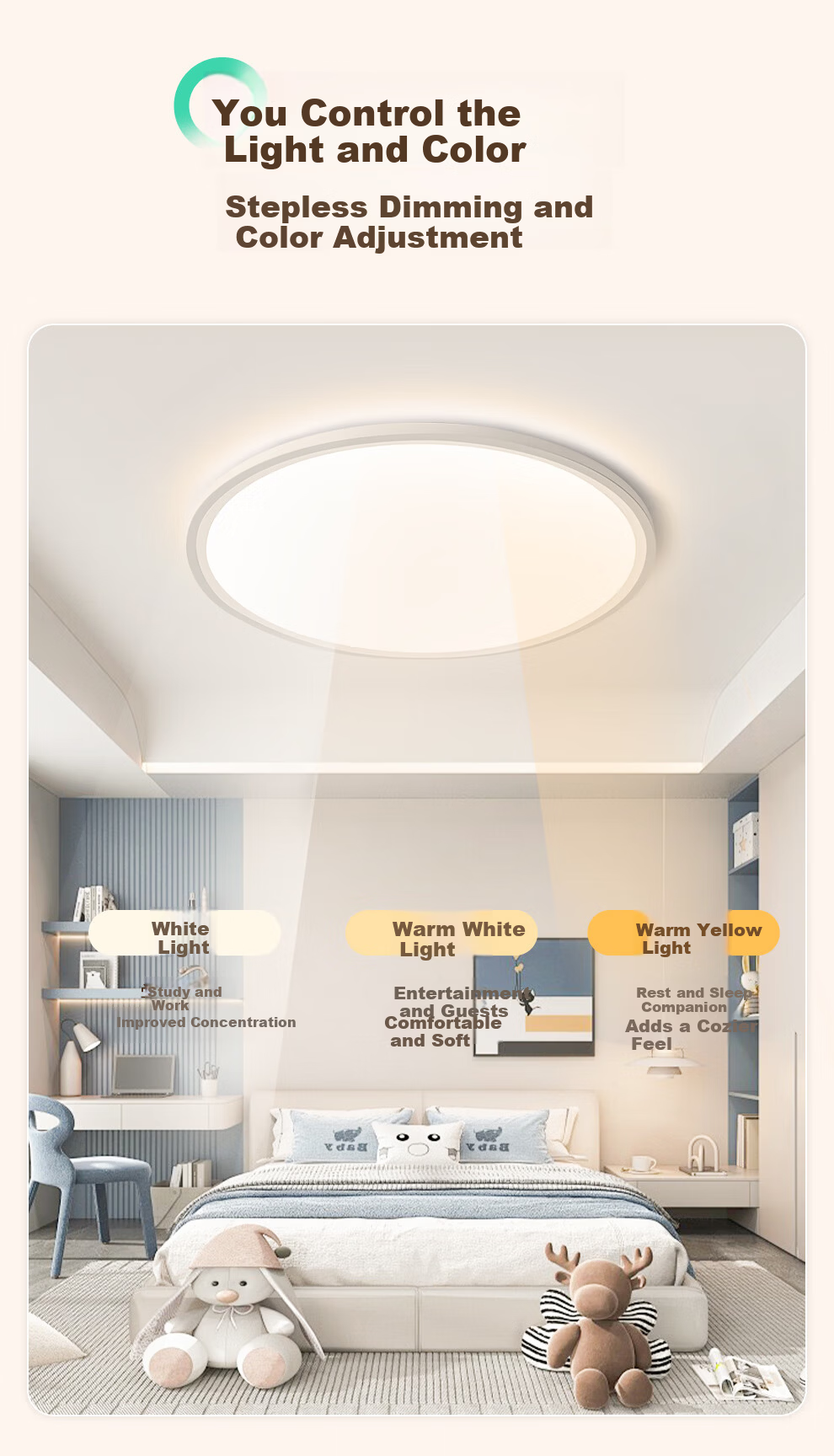 NVC LED Eye-Care Bedroom Ceiling Light Full Spectrum 2025 Model Irregular Future Cloud for Study and Children's Room 12