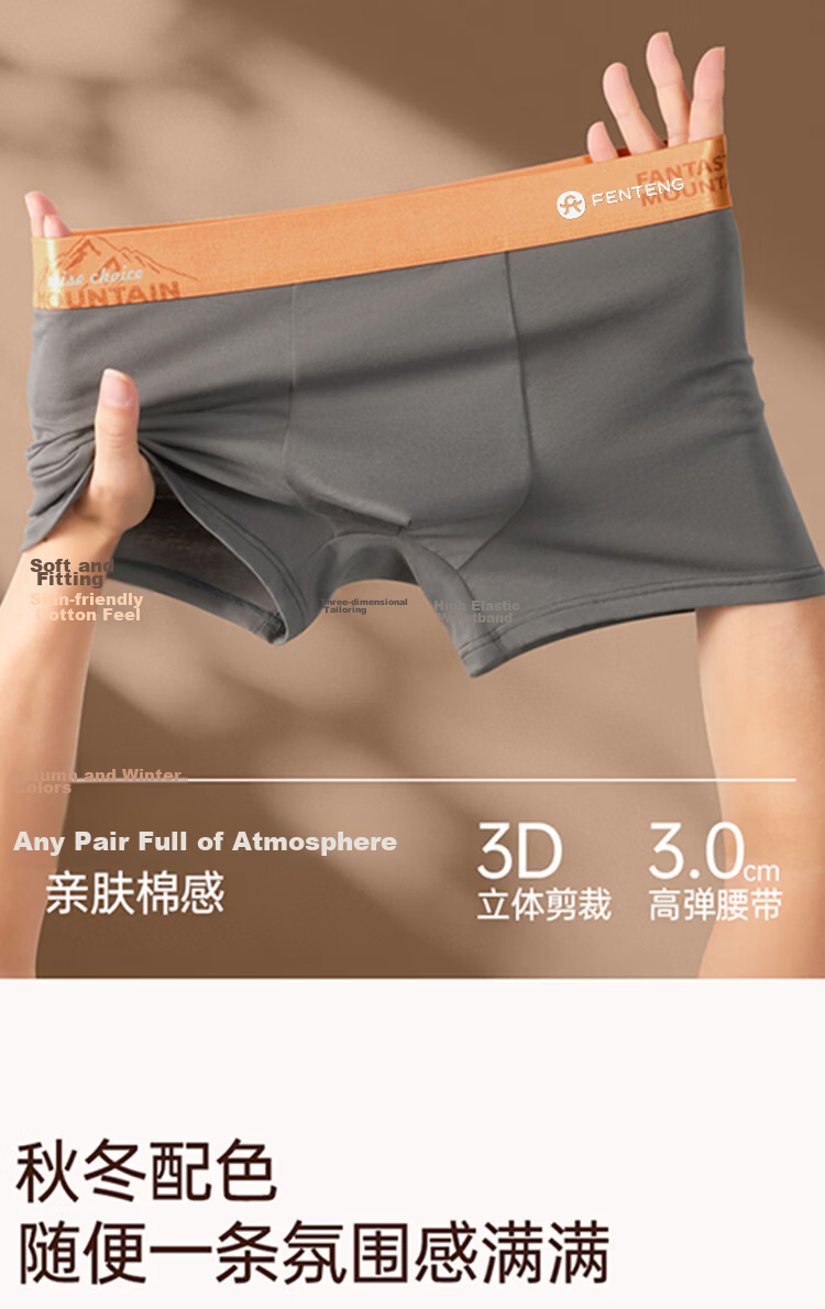 Fenteng Xinjiang Cotton Men's Underwear Father's Day Gift 10A Antibacterial Boxer Briefs 3-Pack - Size L 10