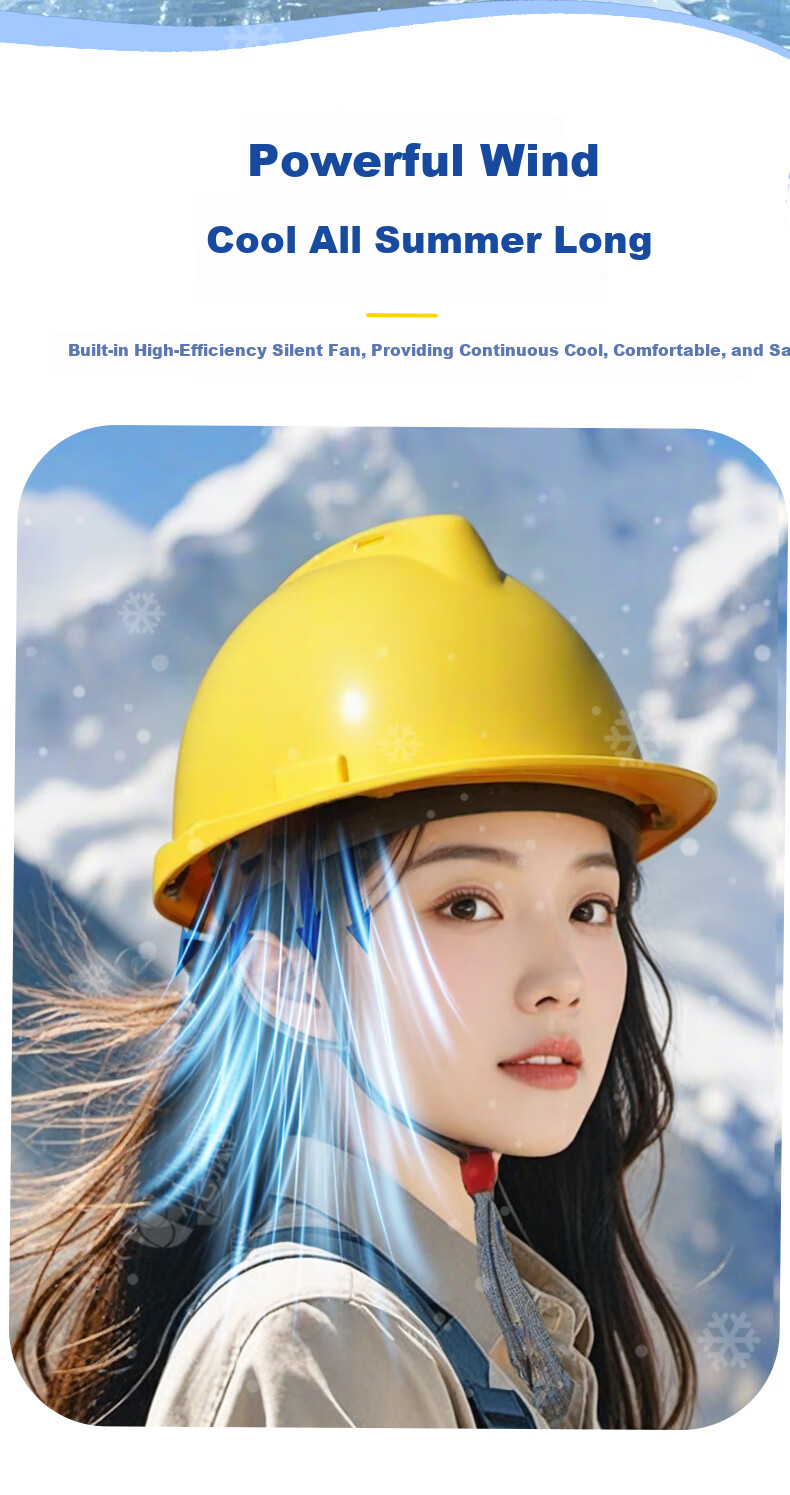 Norrisan New National Standard Built-in Fan Safety Helmet Cooling Summer Sun Protection Temperature Reduction ABS Smart Helmet with Fan Construction Site Rechargeable V-Type 3 Fans Bluetooth - White 5