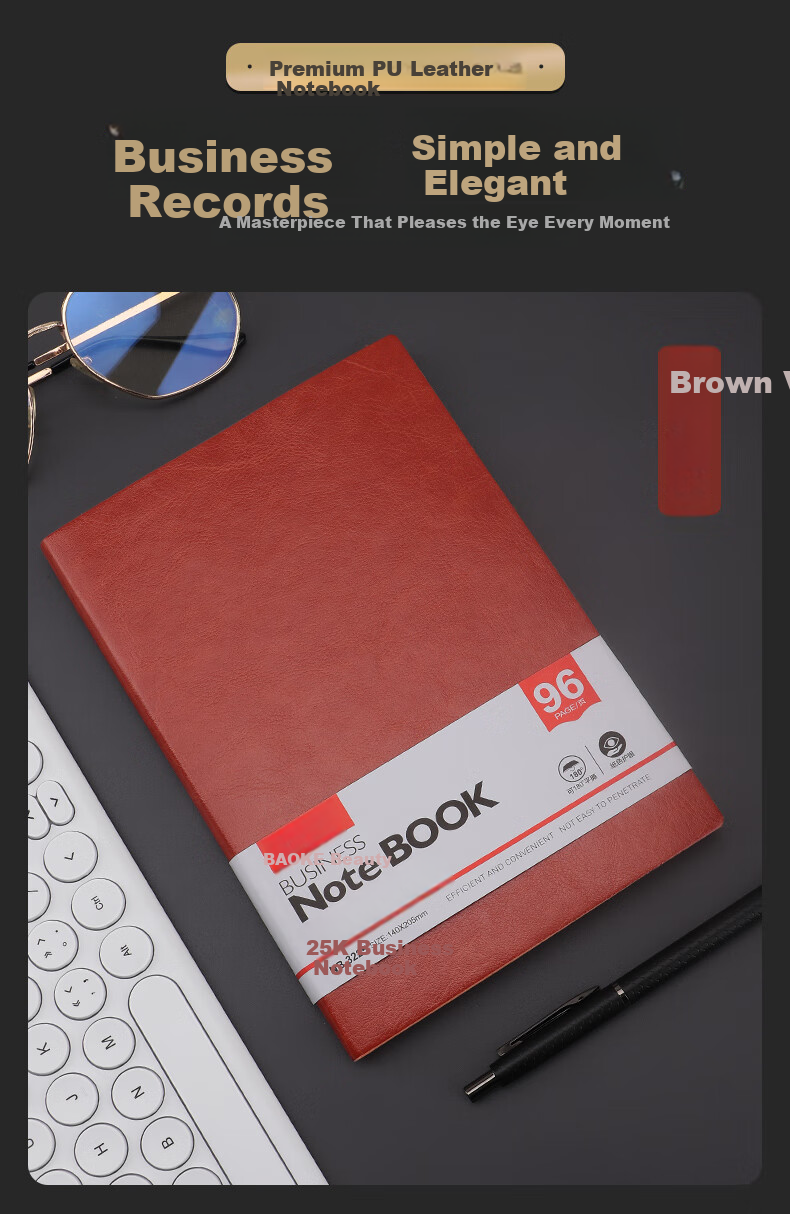 BAOKE Business Soft Leather Notebook 18K/96 Pages Black NB3118 9