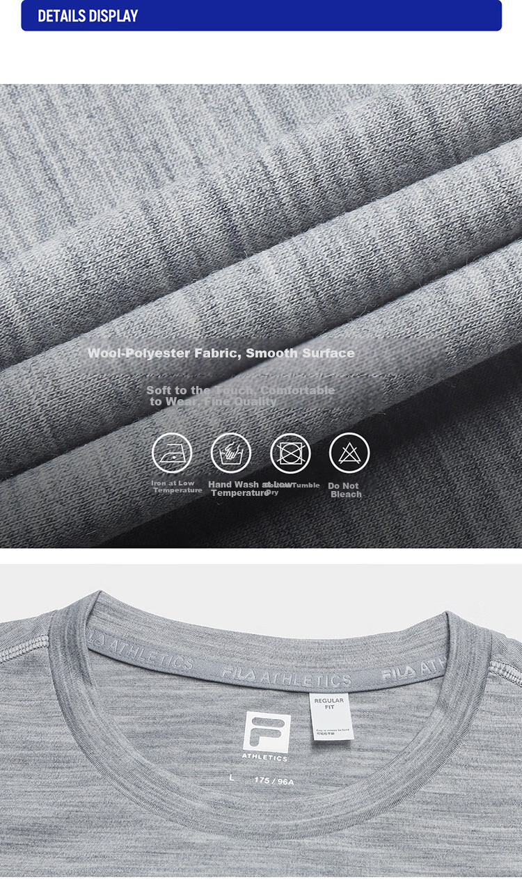 FILA Official Men's Knitted Short Sleeve Shirt 2026 Summer Fitness Sports Basic Crew Neck Merino Wool T-Shirt 27