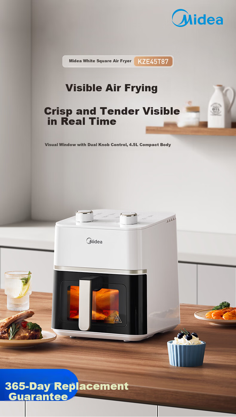 Midea Air Fryer with View Window, 2026 New Model, Steam And Bake All-In 6.5L, Home Use, Fat-Free, Antibacterial, No-Wash, Multifunctional, No-Flip, Smart Dual Heating Source, Self-Operated KZC6584 2