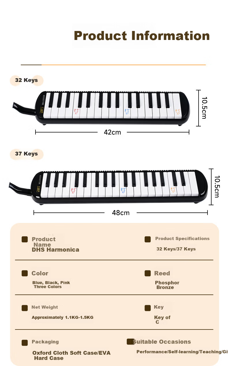 DHS Classroom Musical Instrument 32-Key DHS Melodica Pink Canvas Soft Case with Blowpipe Mouthpiece and Teaching Materials 13