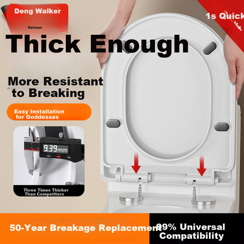 Denwalk [Germany] Universal U-Shaped Thickened Toilet Seat Cover Replacement Quick-Release Old-Style Toilet Ring Seat