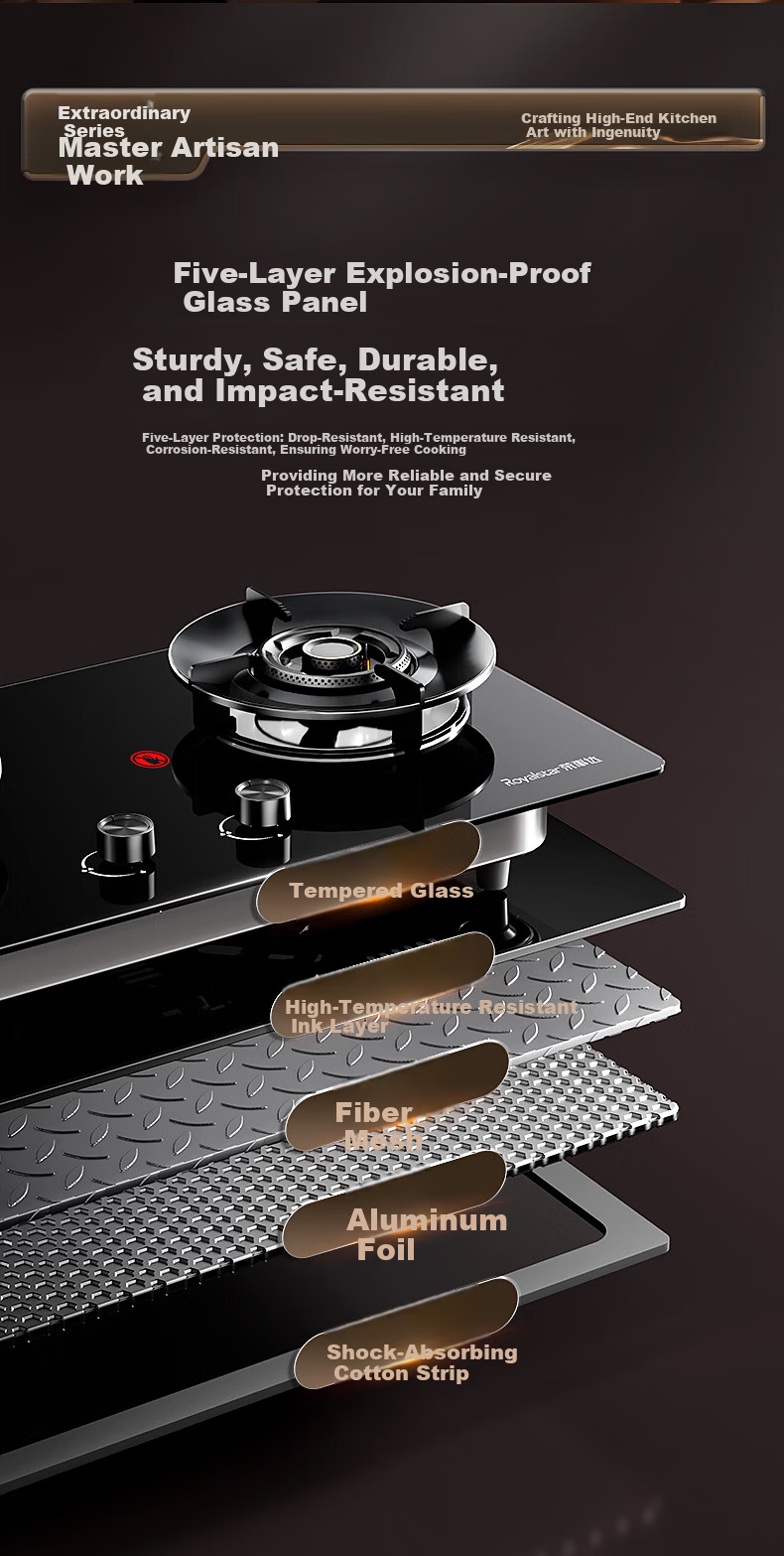 Royalstar Extraordinary Series Gas Stove Natural Gas Double Burner Built-in Nine-Chamber Dual Burner Tabletop High Heat Stove First-Level Energy Efficiency 70% Thermal Efficiency JZT-R55-2 10