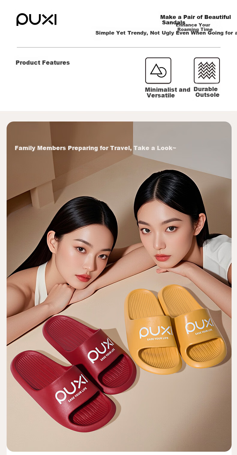 Puxi Banana Letter Print Trendy Slippers Non-slip EVA Material Couple Versatile Off-white 37-38 2