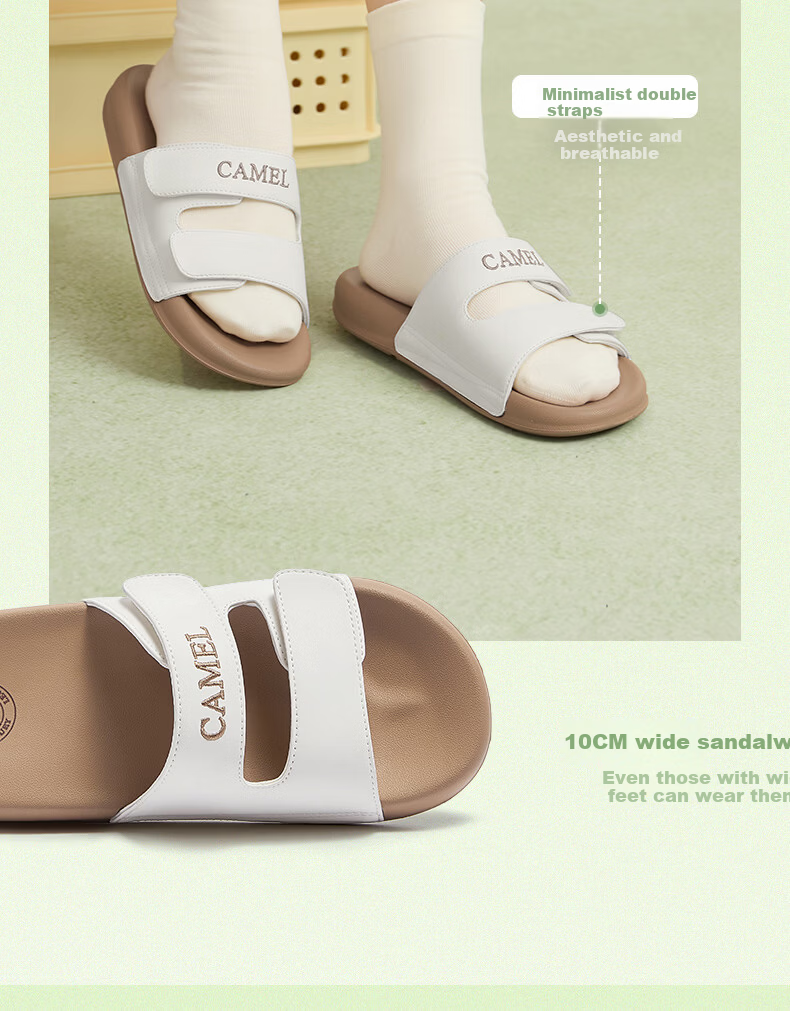 CAMEL Women's Lightweight Soft Magic Tape Double Strap Beach Casual Sandals L26M504018 Green Size 36 5