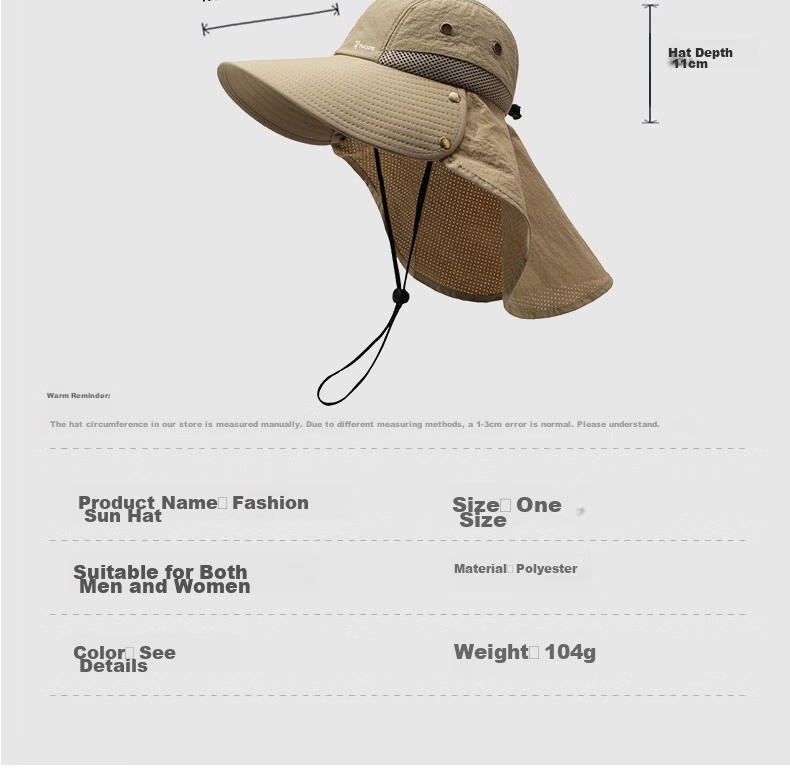 TUCANO Men's Summer Sun Protection Hat Outdoor Fishing UV Protection Sun Hat Neck Guard Large Brim Bucket Hat 19
