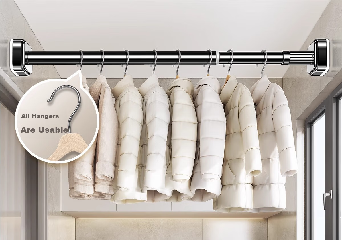 Futuristic No-Drill Telescopic Stainless Steel Clothes Drying Rod Balcony Wall-Mounted Support 340-400cm 18