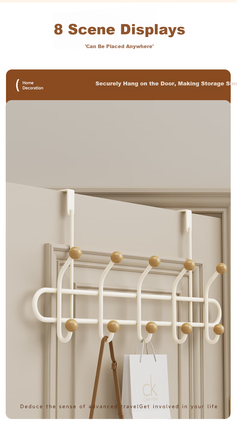 Baicaoyuan Double-Layer Over-the-Door Hook Rack No-Drill Bedroom Door Storage Hanger Bathroom Door Back Hook 14