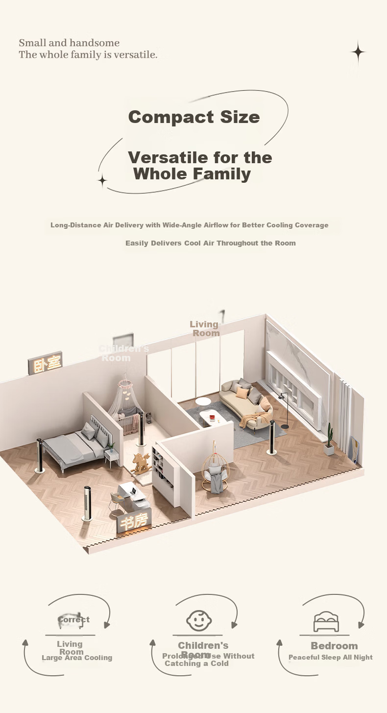 DIAMOND Home Electric Floor Fan Tower Fan Remote Control Timer Bladeless Fan Baby Fan Bedroom Living Room Study Quiet High Wind Oscillating Tower Fan KFT2207D 15