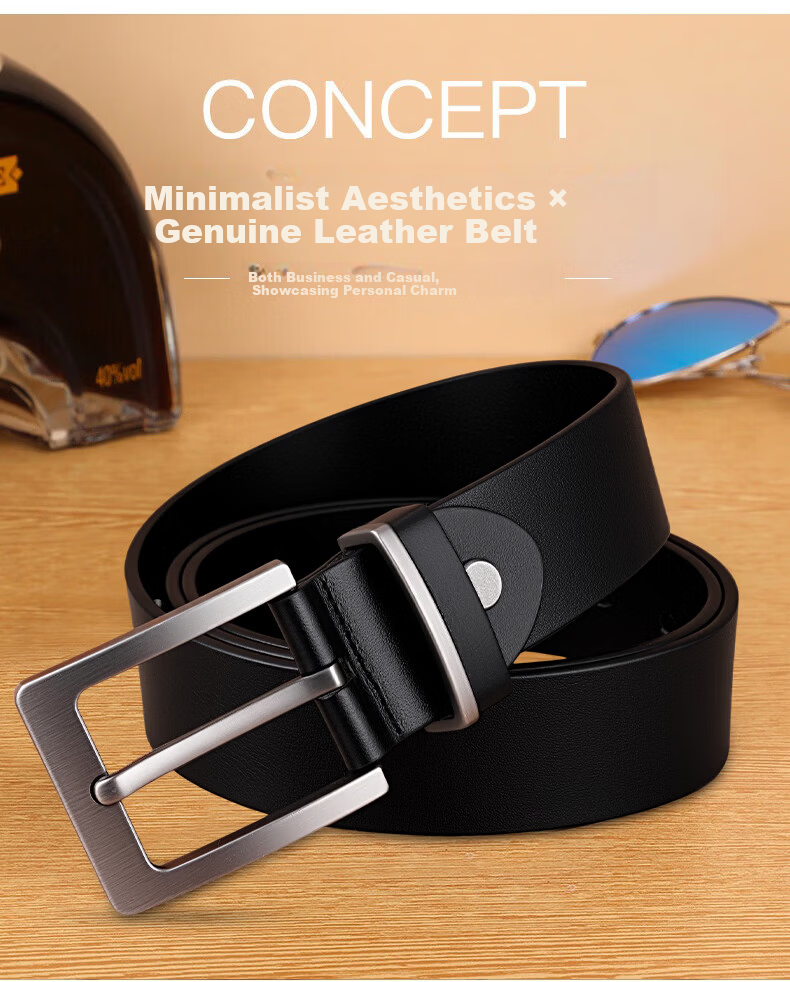 JEEP Men's Genuine Leather Belt, First Layer Cowhide Pin Buckle Waistband, Versatile New Style Pants Belt, Father's Day Gift for Dad 9