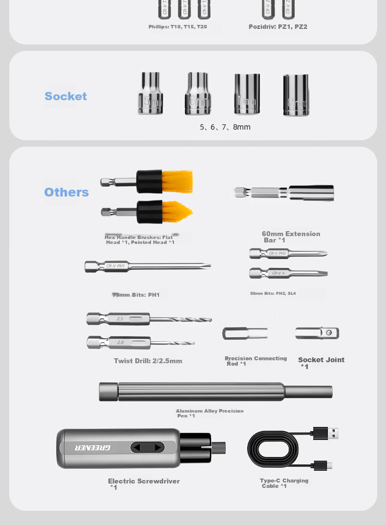 GREENER Magazine-Type Electric Screwdriver 56-Piece Rechargeable Household Mini Cordless Precision Electric Screwdriver Set 15