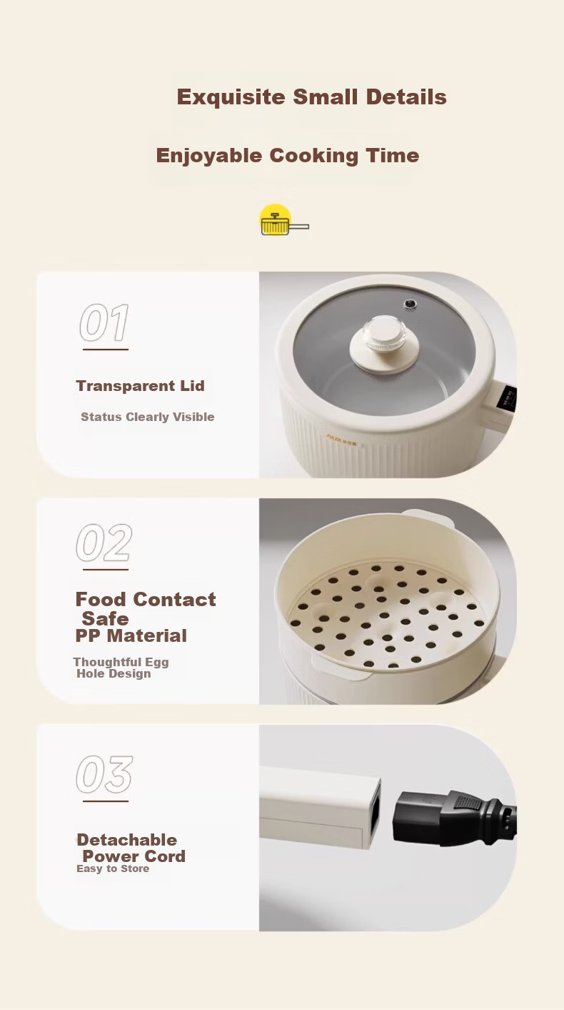 AUX Electric Cooking Pot Multi-Functional Small Hot Pot 2.2L Student Dormitory All-in-One Noodle Cooker Stew Rice Pot DR226 Titanium Coating + Steamer Basket 11