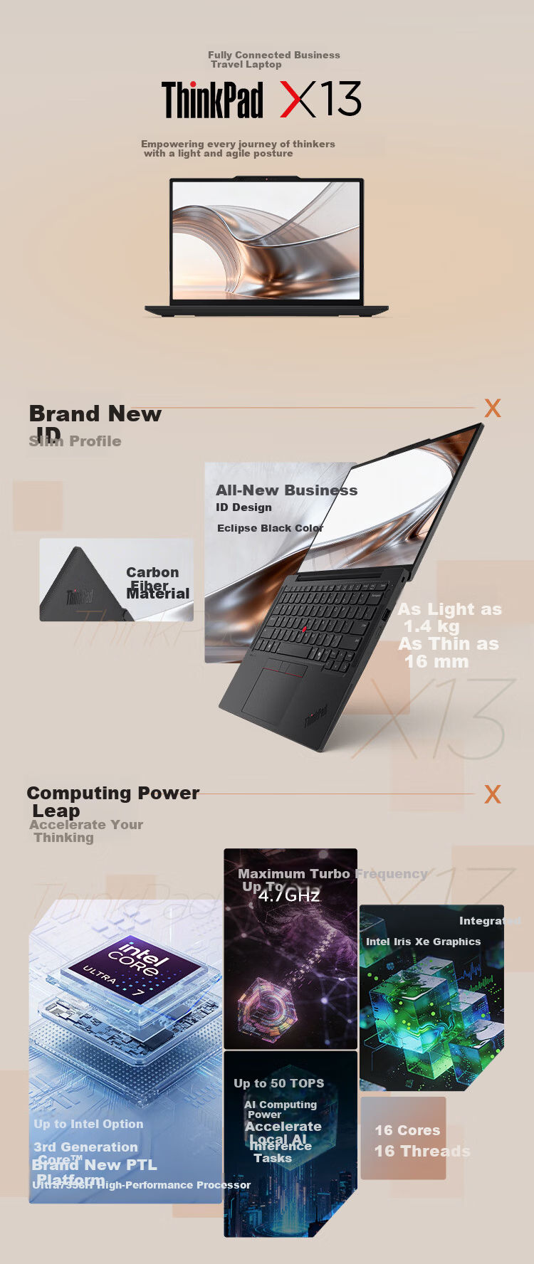 ThinkPad [Subsidy 15%], Lenovo X13 Fully Connected Business Laptop, Core Ultra5 336H, 32GB RAM, 1TB Storage, AI PC Thin And Light Notebook 2