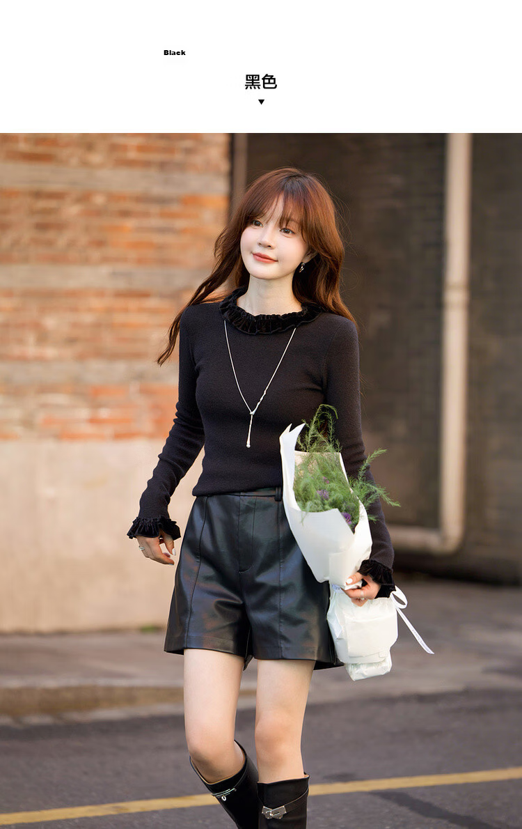 Demana Romantic Silhouette Winter Elegant Color-Block 3D Decorative Crew Neck Slim Fit Soft Stretch Knit Sweater for Women 12