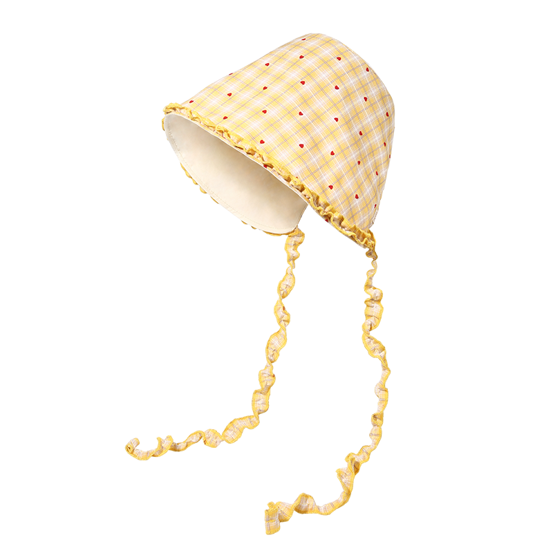 CACUSS Women's Summer Sun Hat Lightweight Bucket Hat Heart Lampshade Hat Age-Reducing Ruffled Sun Hat Honey Yellow