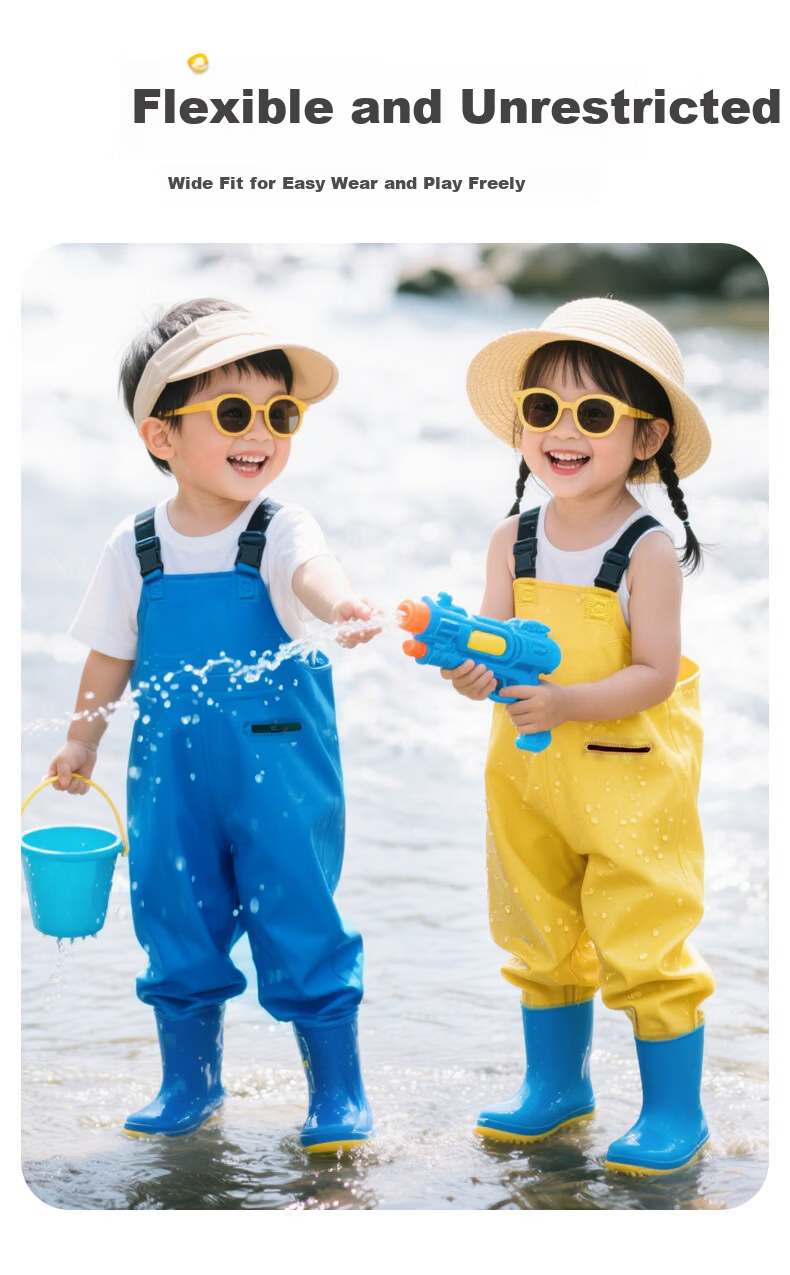 Blue Owl Shield Kids Beachcombing Suit Unisex Rain Boots Waterproof Wading Pants Water Play Suit YX1056 Size 29 12