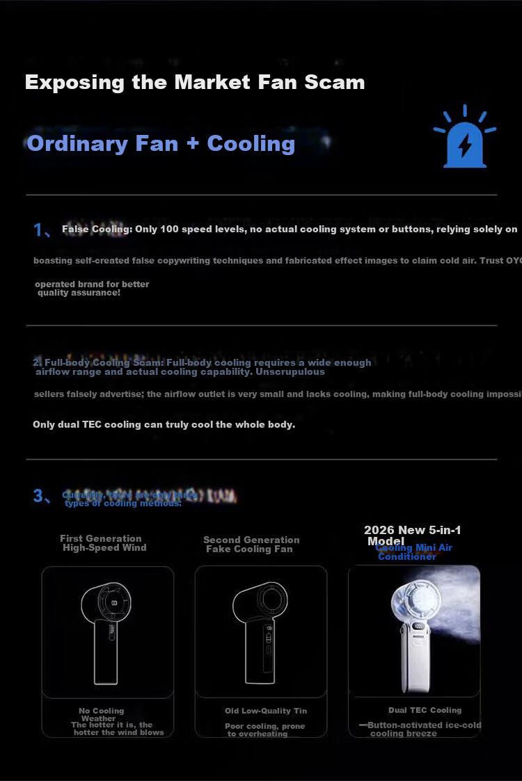 OYOCO Instant 16° Cooling Semiconductor Handheld Mini Portable Silent USB Rechargeable Outdoor Fan Long Battery Life 7
