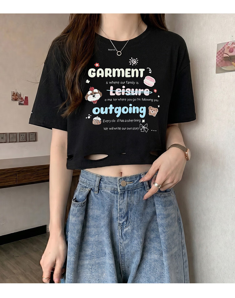 TonLion 2026 Summer New Short Sleeve T-Shirt Women Crop Top Niche Design Cute Loose Early Spring 7