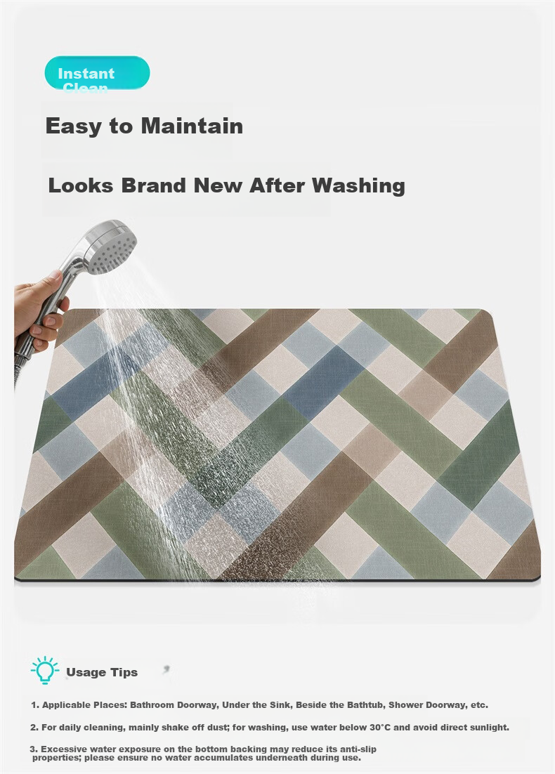 Da Jiang Bathroom Floor Mat Non-Slip Water Absorbent Toilet Entrance Bath Mat 40x60cm 2