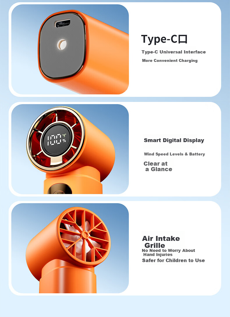Jilitian Handheld Mini High-Speed Energy-Saving Portable Fan with Night Light 2000mAh Rechargeable Outdoor Dormitory Use 18