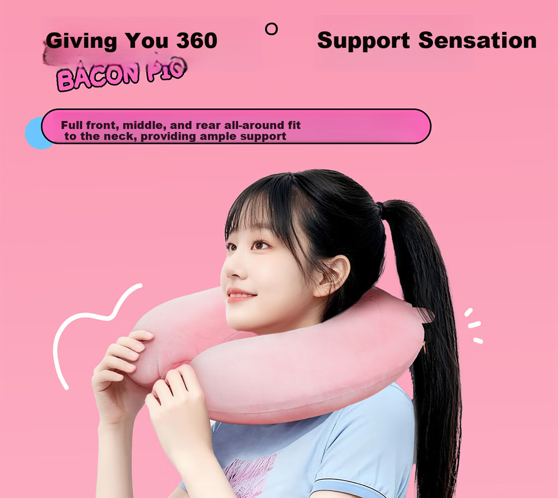 MINISO Bacon Pig U-Shaped Memory Foam Office Nap Pillow Travel Neck Pillow Lunch Break Cushion Birthday Gift Smiling Design 6