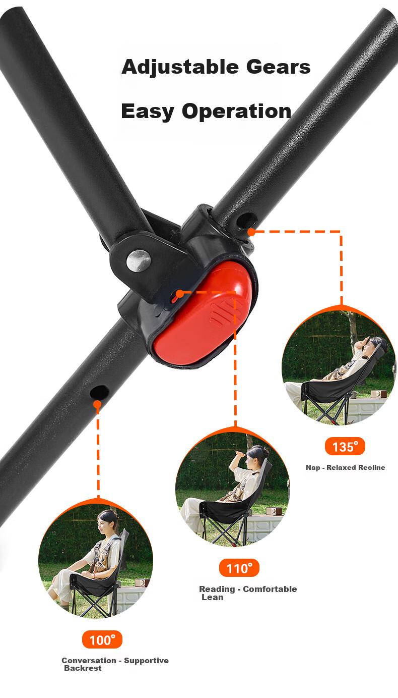 Waterman Outdoor Folding Chair Portable Recliner High Back Moon Chair with Footrest Three-Level Adjustment Picnic Camping Nap Chair 4