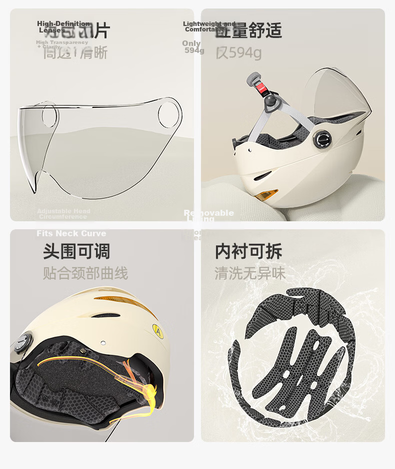YUANBANG Helmet Electric Vehicle 3C Certified New National Standard Class A Electric Motorcycle Half Helmet Unisex Summer Breathable Safety Helmet Four Seasons Universal Off-White with Ventilation Len 3