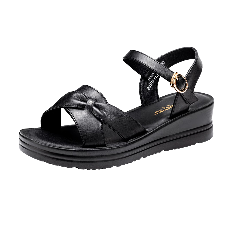 LAORENTOU Black Flat Sandals Women New Summer Soft Sole Mom Shoes Casual Roman Shoes LK182 Black Size 36
