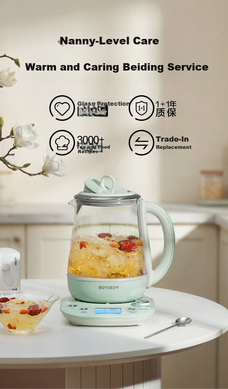 Buydeem K166 Light Cedar Green Herbal Tea Cooker Glass Health Pot Black Tea Stewing Pot Steamer Bird's Nest Stewing Pot 8