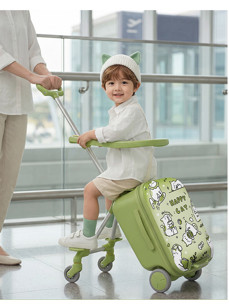 Jingsu Kids Ride-On Luggage Suitcase for Boys and Girls, Carry-On Baby Trolley Travel Bag, Milk Peach Pink, 20 Inch 8