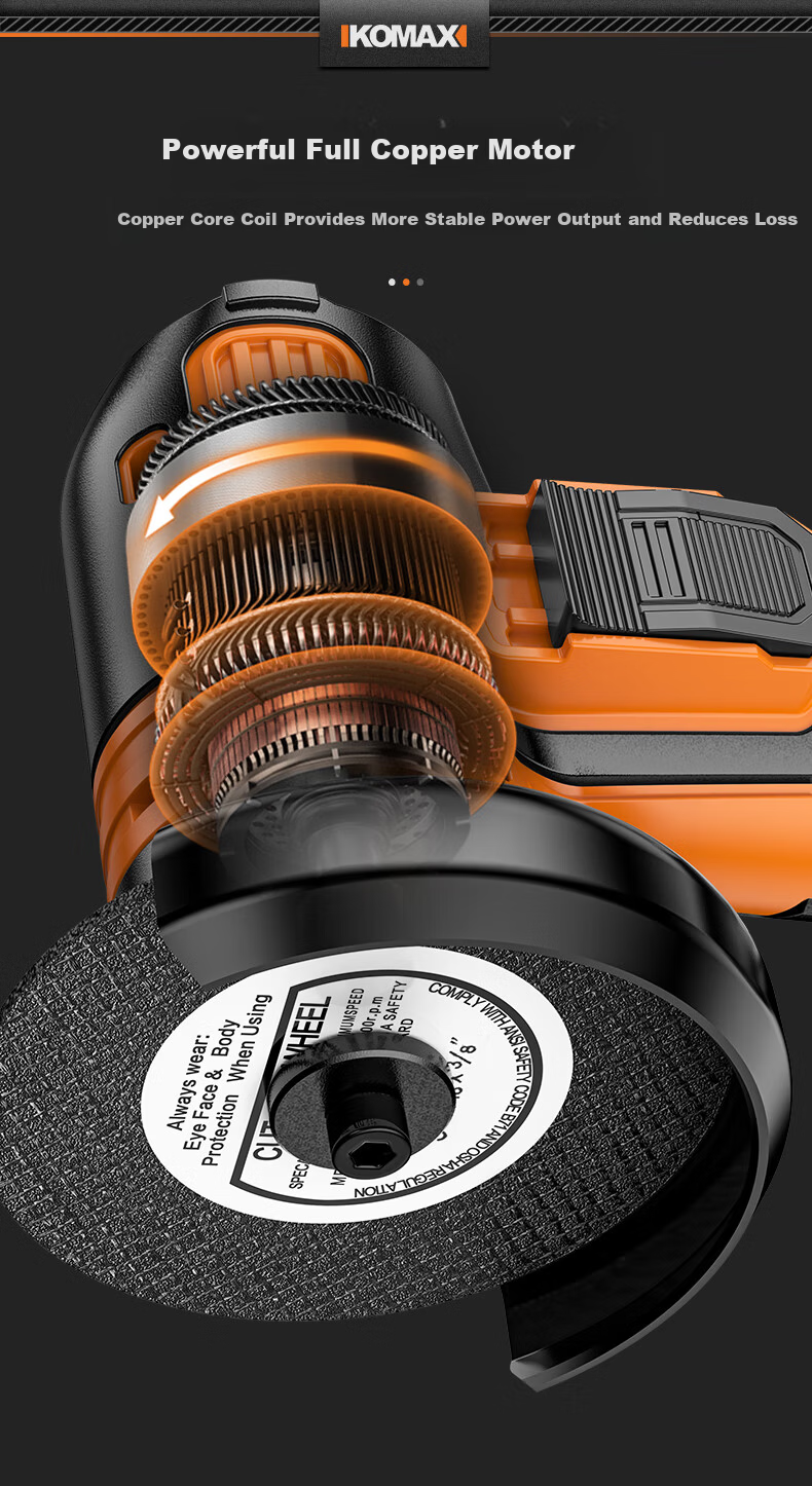 KOMAX Mini Angle Grinder Cordless Lithium Battery Polisher Multifunctional Small Rechargeable Hand Grinder Cutting Machine 15